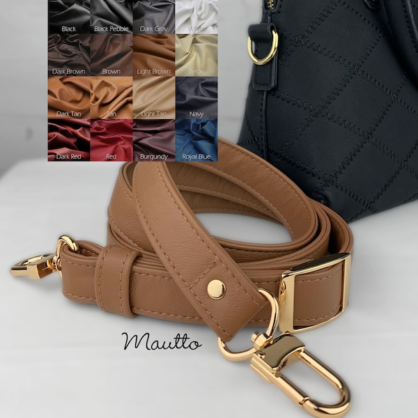 Adjustable Crossbody Strap - 55 inch Max Length - 1 inch Wide - Genuine Leather Purse/Bag Strap - Choice of Leather Color and Hooks