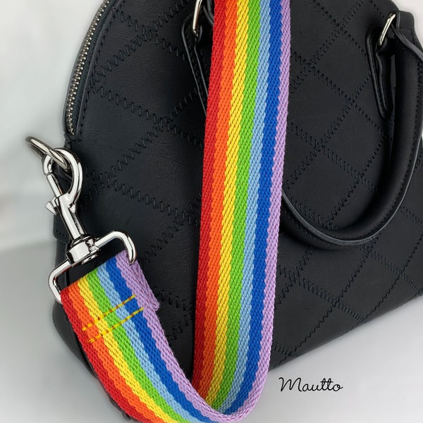 Rainbow Strap for Bags - LGBTQIA+ Pride - Soft Cotton Canvas - Adjustable Shoulder to Crossbody Length - 1.5" Wide - Customize Connectors