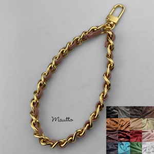 Wrist Strap for WOC, Clutch, SLGs, Wallets, Keys - Leather Woven-in by Hand - Polished Gold, Silver, or Gunmetal Finish
