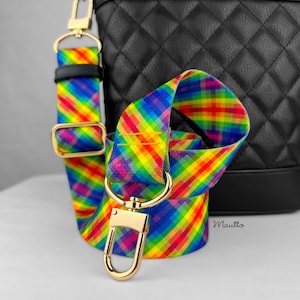 Correa a cuadros arcoíris para carteras, bolsos, bolsas de mensajero, fundas para teléfonos y más - Longitud ajustable Tela suave ancha/cómoda - Personaliza la tuya