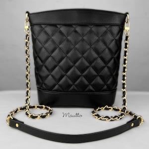 Ultra Luxe Black Leather-woven Gold Chain Strap with Leather Shoulder Section for Designer Bags