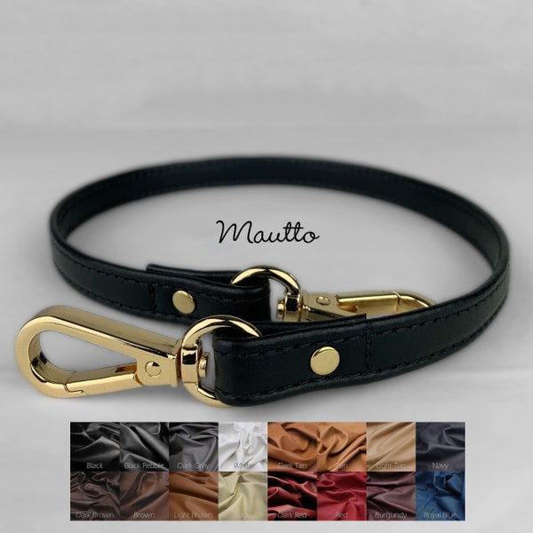 Short Shoulder Strap or Handle - Leather -  20" Length / 0.5" (inch) Wide - Choose Leather Color and Connector Style