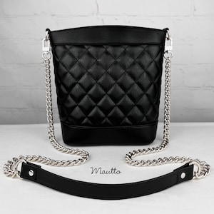 Nickel Chain Strap with 3/4&quot; Wide Leather Handle/Shoulder - Large Classic Curb Chain on Sides - Choose Length, Leather Color & Connectors