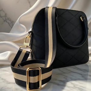 Black & Tan Nylon Bag Strap - 1.5" Wide, Adjustable Crossbody