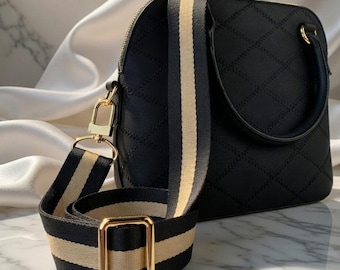 Black & Tan Nylon Bag Strap - 1.5" Wide, Adjustable Crossbody