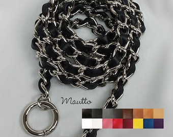 Classic NICKEL Chain Bag Strap with Leather Weaved Through - Choice of  Length & Hooks - Additional Leather Colors Available!