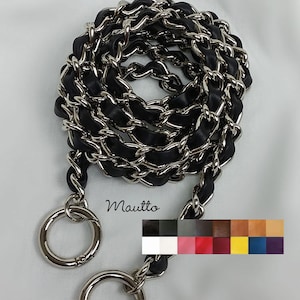 Classic NICKEL Chain Bag Strap With Leather Weaved Through 