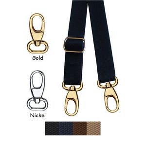 Cotton Canvas Webbing Strap - Adjustable - 1&quot; Wide - Choose Color, Length & Gold or Nickel #17B Hooks