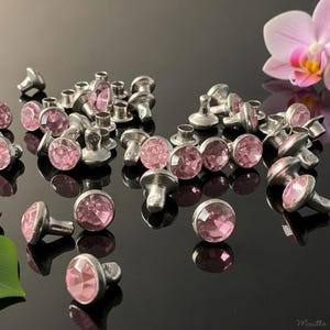 Pink Crystal Rivets: Simulated Gemstone Bedazzling Supplies - 10 Sets