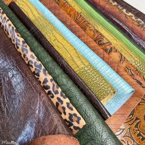 Embossed & Printed Leather Pieces - 1 Pound Bag of Scraps, Remnants - for Crafts, Art, DIY Projects, Leather Jewelry, etc