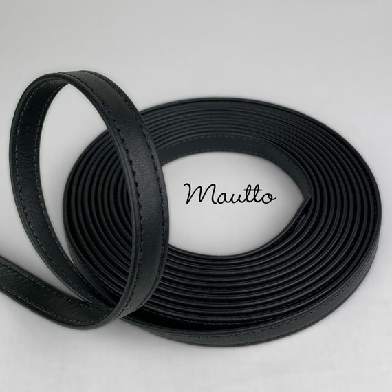 Finished Black Leather Strapping 1/2 Inch Wide for DIY