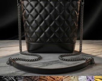 Gunmetal Black Chain Strap with Leather Handle – Fancy Link, Custom Length
