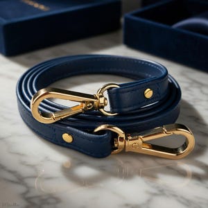 Navy Leather Purse Strap: Customize Length from Short Shoulder to Crossbody Lengths