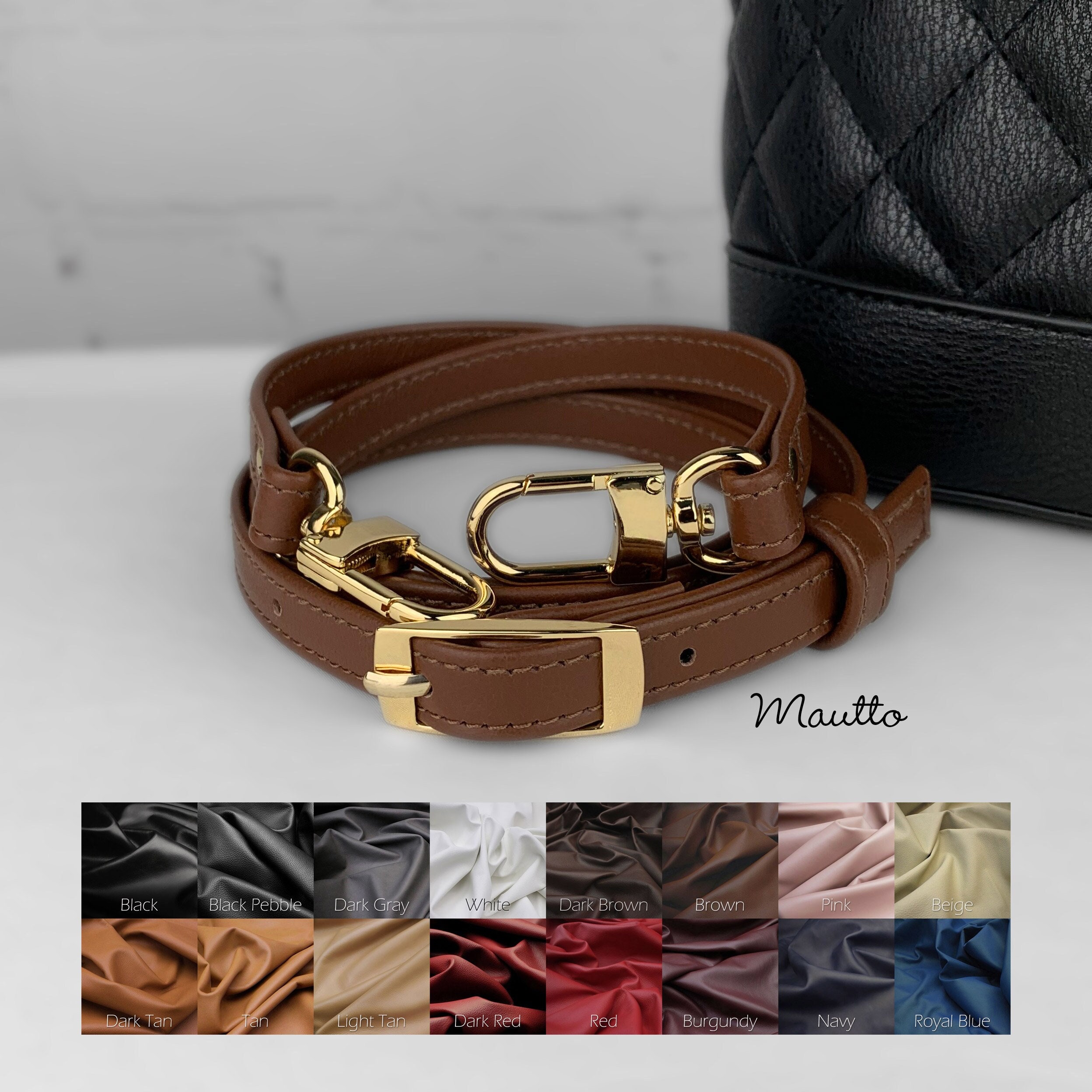 Mautto Dark Brown Leather Strap for LV de Pochette Etc