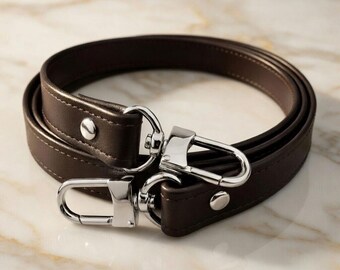 Dark Brown Leather Strap, Customize Length, 19mm Wide, Damier