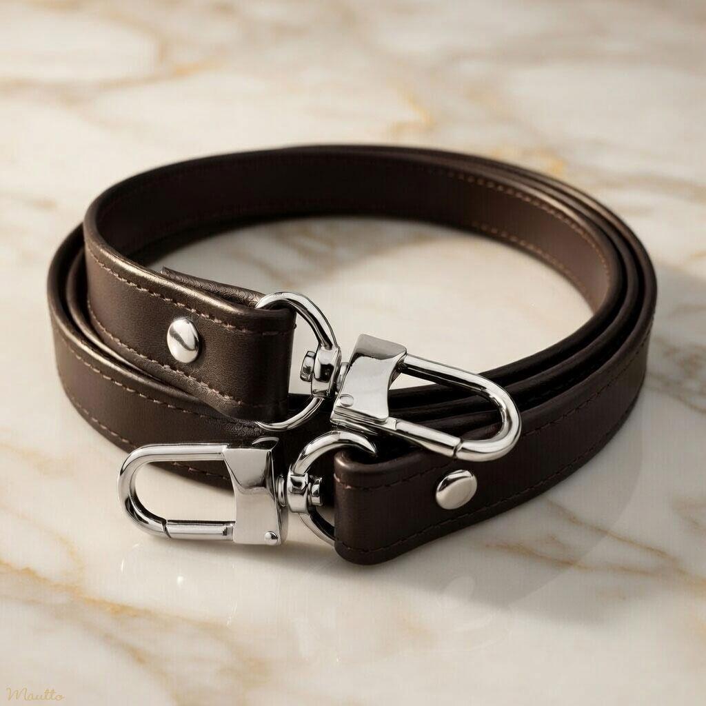 Dark Brown Leather Strap, Customize Length, 19mm Wide, Damier
