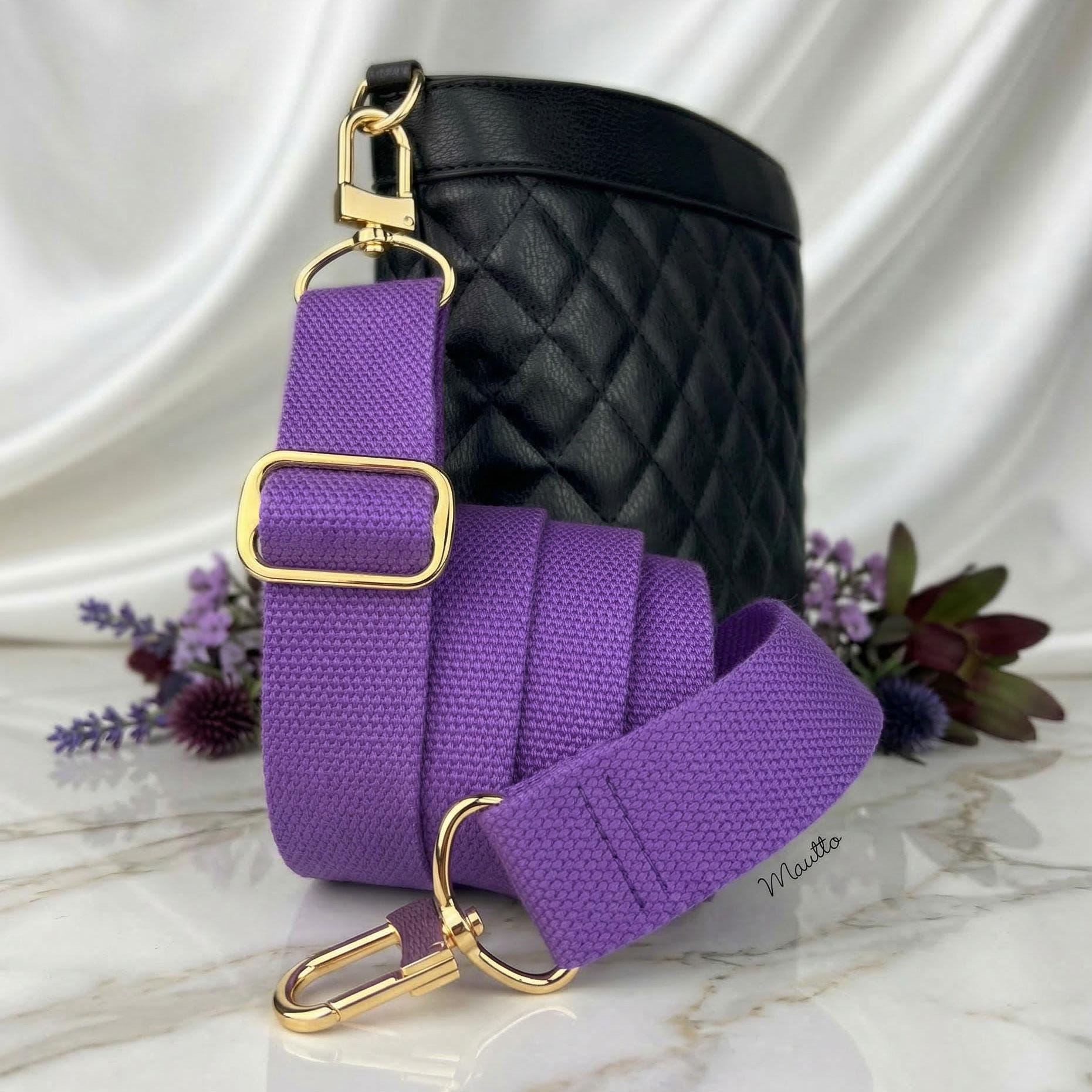 Purple Cotton Canvas Bag Strap: Adjustable Crossbody Replacement