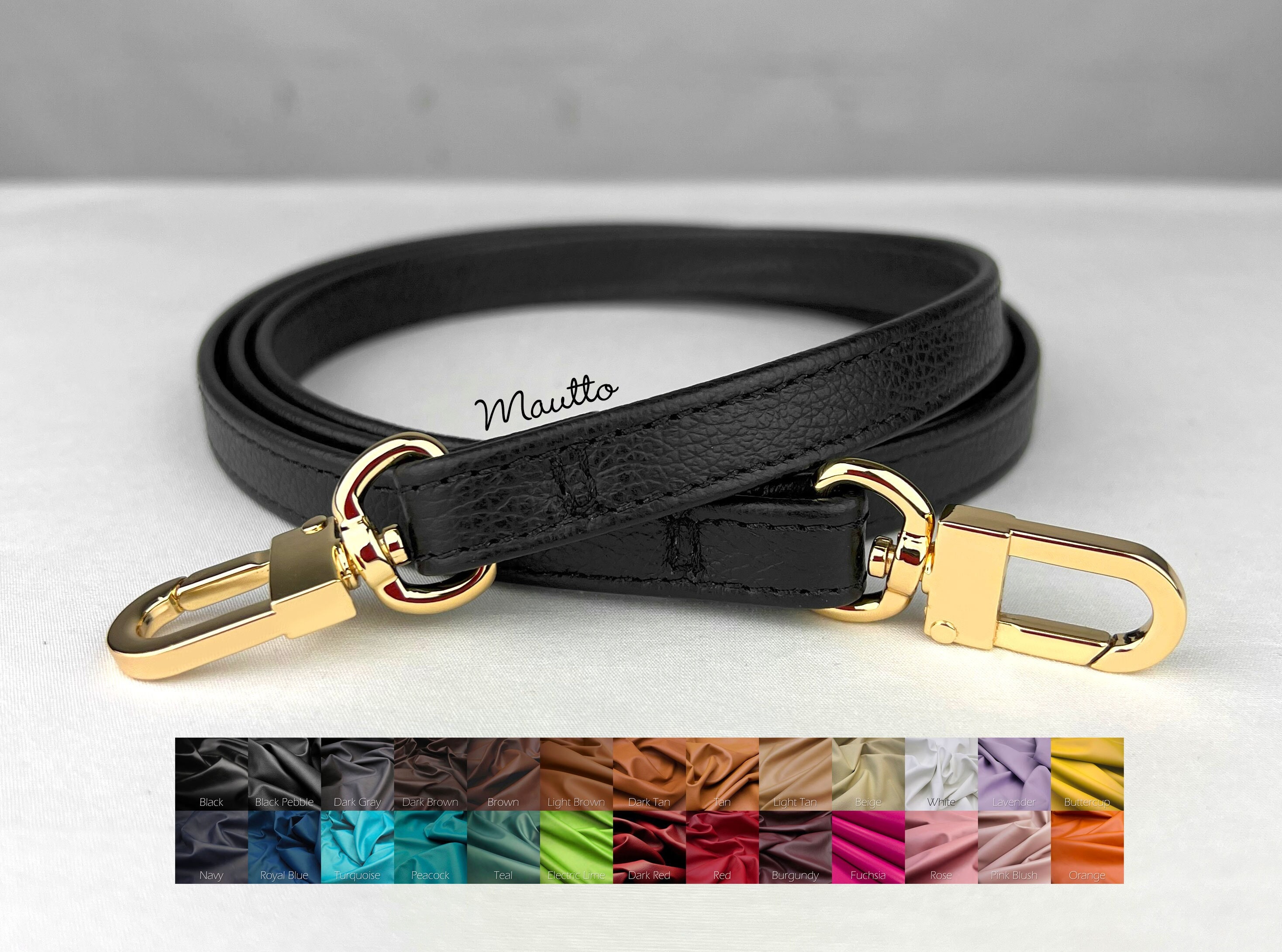 Soft Black Leather Purse Strap - Shoulder to Crossbody Lengths - Petite Size - Customize Length, Clasp Finish & Real Genuine Leather Color