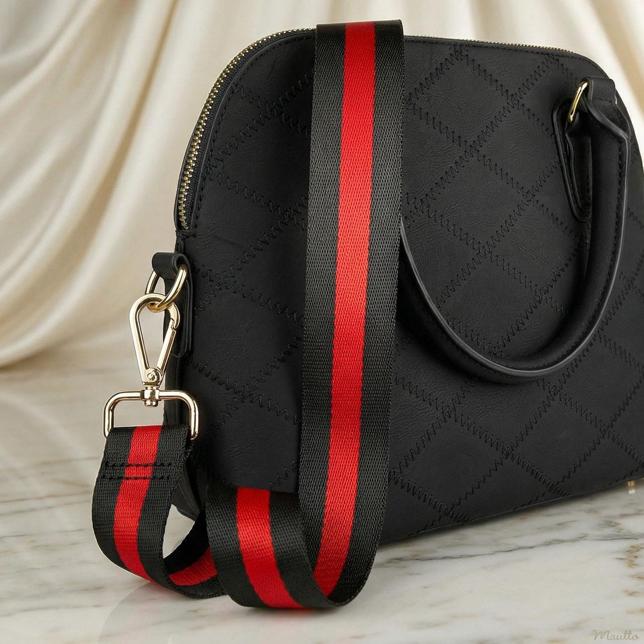 ✨ Black & Red Stripe Adjustable Bag Strap Gold Hardware Crossbody Replacement Amazon.com: BEEFLYING Black and Red Stripe Purse Strap  main image 3