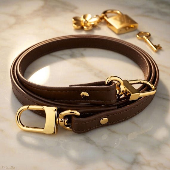 Louis Vuitton ブラウンレザーバックストラップ ダークブラウン ダミエ エベヌ レザー バッグストラップ LV