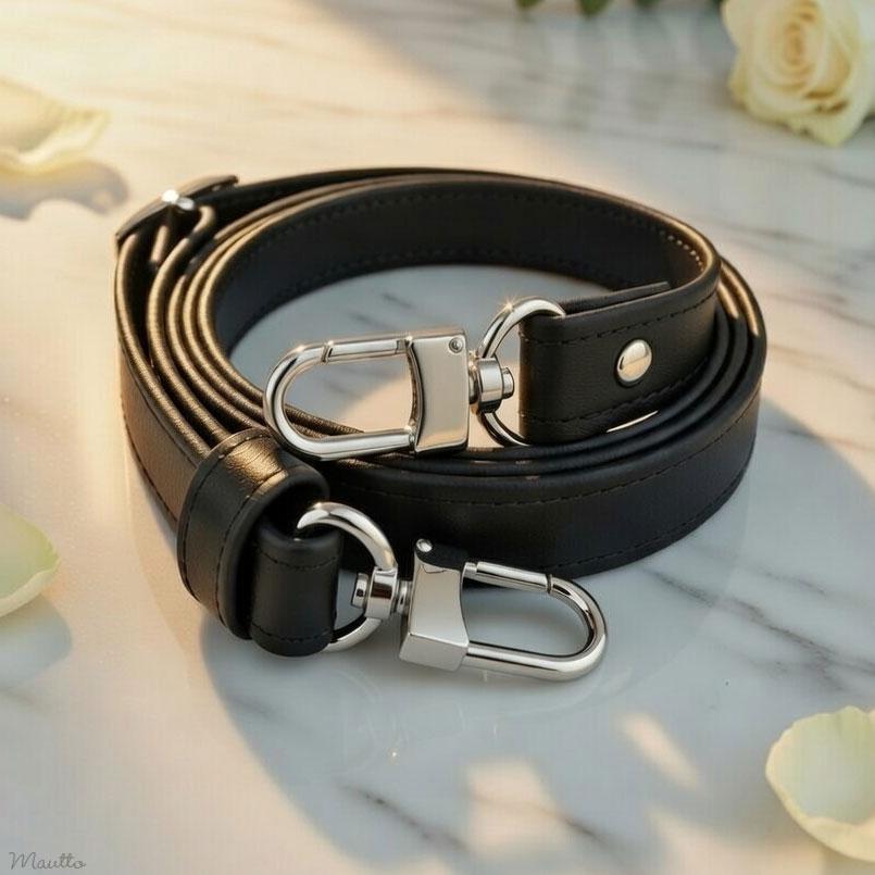Black Leather Crossbody Strap for Louis Vuitton, Adjustable