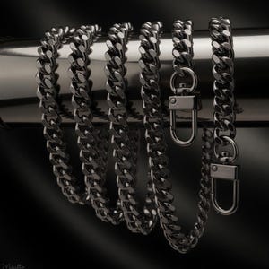 Gunmetal Curb Chain Strap – Steel, Diamond Cut Accents, Customize Length