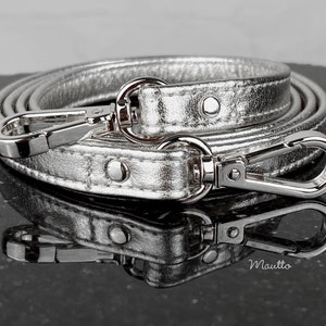 Metallic Silver Leather Strap for Petite/Small Bags, Purses, SLGs, Handbags - Choose Length & Hardware Finish