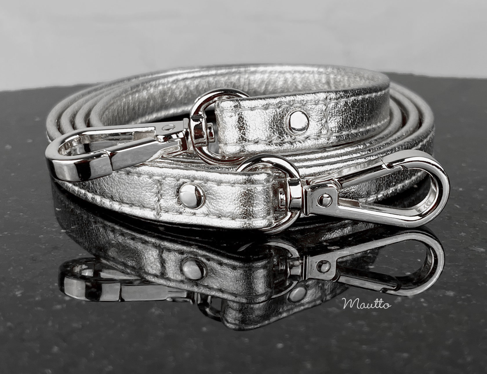 Metallic Silver Leather Strap for Petite/small Bags Purses 