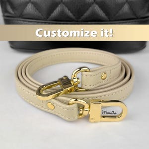 Beige Leather Strap, Genuine Leather Purse Strap, Cream Color Strap for Handbag: Customize Shoulder to Crossbody Length - Half Inch Wide