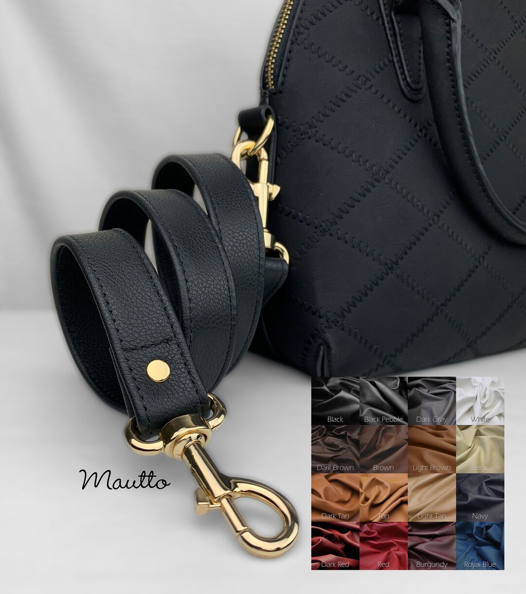 1.5 Quality Wide Leather Cross Body Purse Bag Strap New 5 Lengths 3 Colors Black / 52 / Gold Tone