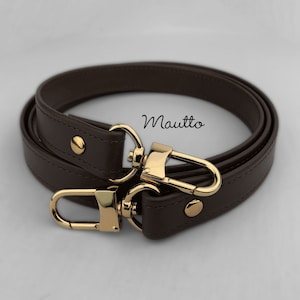 Dunkelbraune (Damier Ebene / DE) Lederband für LV Speedy, Noe, Metis, Trevi, etc - 3/4 inch (19mm) breit - Länge anpassen, Gold oder Silber