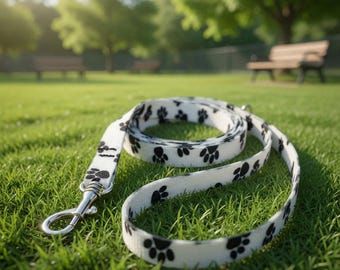 Paw Print Dog Leash – Black and White, Small Pet Accessories