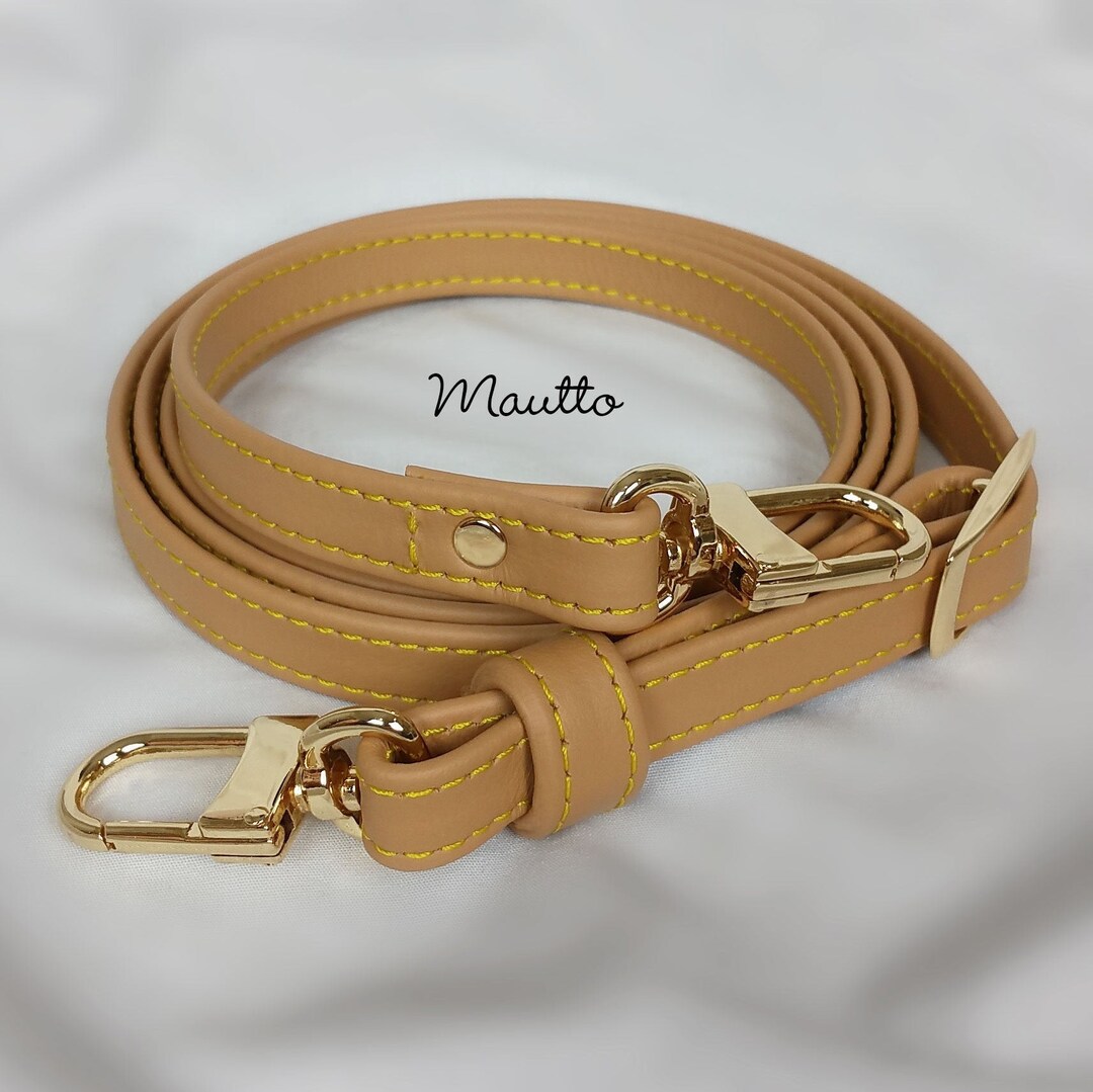 Tan Leather Purse Strap – Yellow Stitching, Adjustable Crossbody