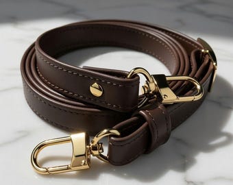 Dark Brown (damier Ebene) Leather Strap for LV Bags, Adjustable Dark Brown (damier Ebene) Leather Strap for LV Bags, Adjustable