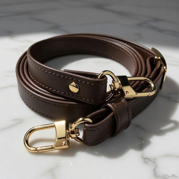 Louis Vuitton レザー ストラップ ブラウン Dark Brown (damier Ebene) Leather Strap for LV Bags, Adjustable