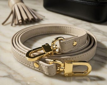 Light Taupe Leather Purse Strap: Shoulder to Crossbody Bag Strap, 13mm Wide, Turtledove Colorway