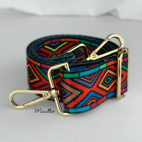 Correa de bolso con diseño geométrico de rombos de colores