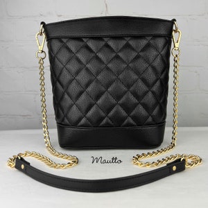 GOLD Chain Strap with Leather Petite Handle - Classy Curb Diamond Cut - Choice of Length, Leather Color & Hooks