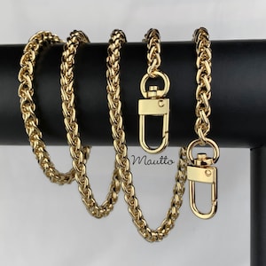 Correa de cadena trenzada de tamaño mediano - Diseño de eslabones estilo trigo - Correa de bolso de cadena de lujo ORO - 1/4" (6 mm) de ancho - Elija longitud y cierres