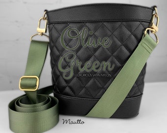 Olive Green Adjustable Strap (34-55" Shoulder to Crossbody) - Ultra Luxurious Satin Nylon - 1.5" Wide/Comfy - Customize Metal Clips