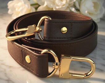 Dark Brown Leather Bag Strap, 1 Inch, Gold Hardware for LV Artsy