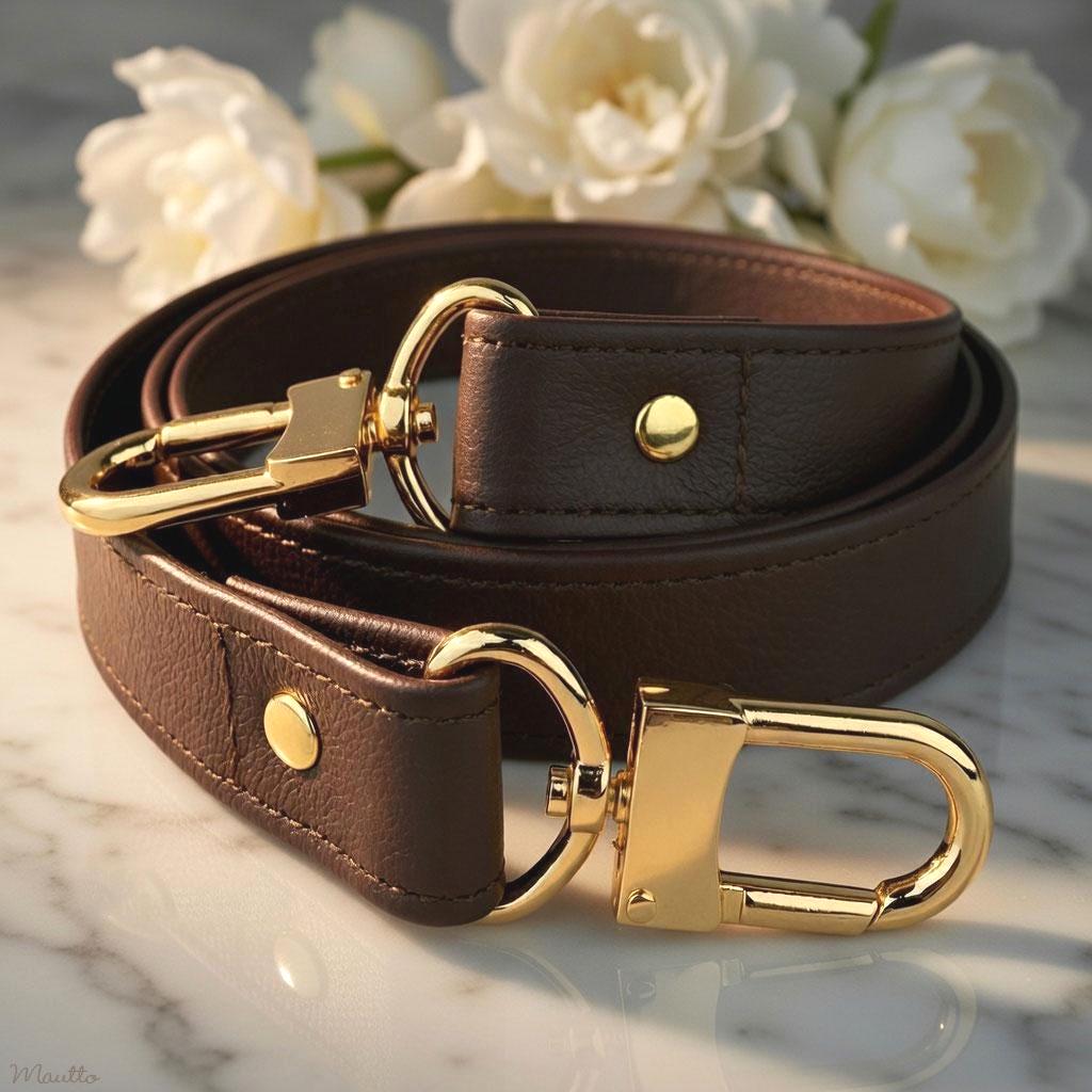 LOUIS VUITTON ブラウンレザーストラップ Dark Brown Leather Bag Strap, 1 Inch, Gold Hardware for LV Artsy