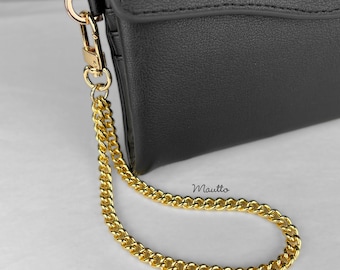 Luxe polsband voor portemonnee telefoon clutch, handlus lanyard riem, mini stijlvolle curb links, 1/4" breed, personaliseer maatsluiting goud en zilver