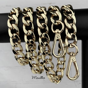 Champagner Light Gold Hochleistungskette Handtasche Handtasche Gurt - Luxus schwere Gliederkette - 15 mm breit - Länge und Clips können Sie nach Ihren Wünschen anpassen