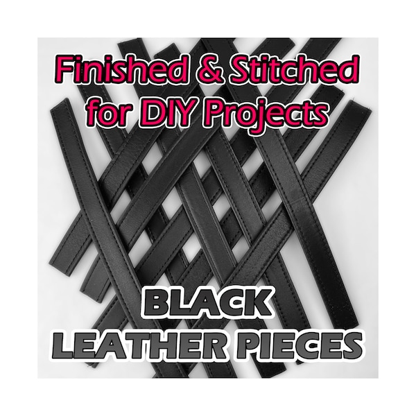 Leather Strap Finished Stitched for DIY Projects, 10 Pieces of Black 3/4" Wide: Watch Bands Jewelry Bracelets Handbag Accents Crafting