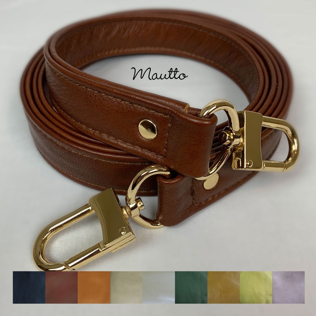 Mautto Black Leather Strap (13mm Petite Width) for LV Pochette, Alma, Eva Etc 60 Extra Long Crossbody / Silver-Tone