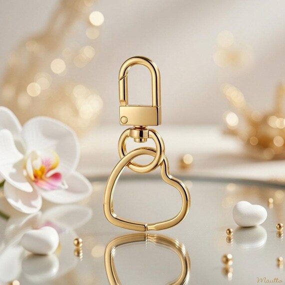 Heart Keychain Clip: Gold Bag Charm, Keyring Accessory - Etsy