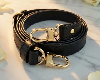 Black Leather Crossbody Strap for Louis Vuitton, Adjustable Replacement Strap