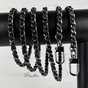 Extra Petite Gunmetal Kettenriemen mit schwarzem Leder Weave Durch gewebt - Mini Classy Panzerkette Diamantschliff - Länge & Verschlüsse Anpassen