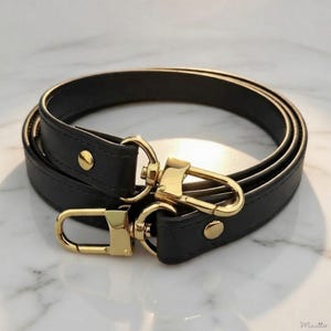 Black Leather Bag Strap, U-Clip, 19mm Wide, Replacement Strap for LV